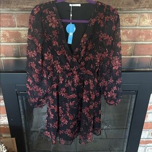 Cupshe Black Dress with Red Floral Design